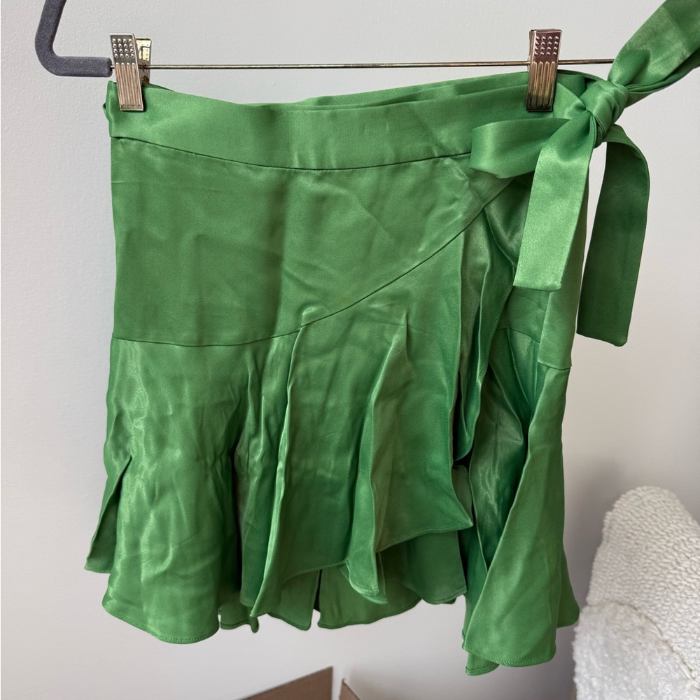 Green satin Wrap Skirt XS